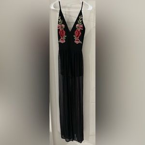 Beautiful Long Black Dress with Flower Detail in Bust